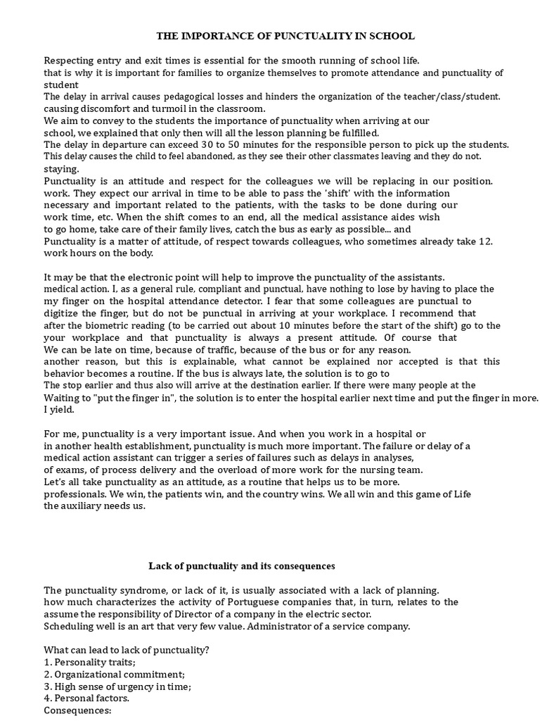The Importance of Punctuality in School | PDF | Learning | Knowledge