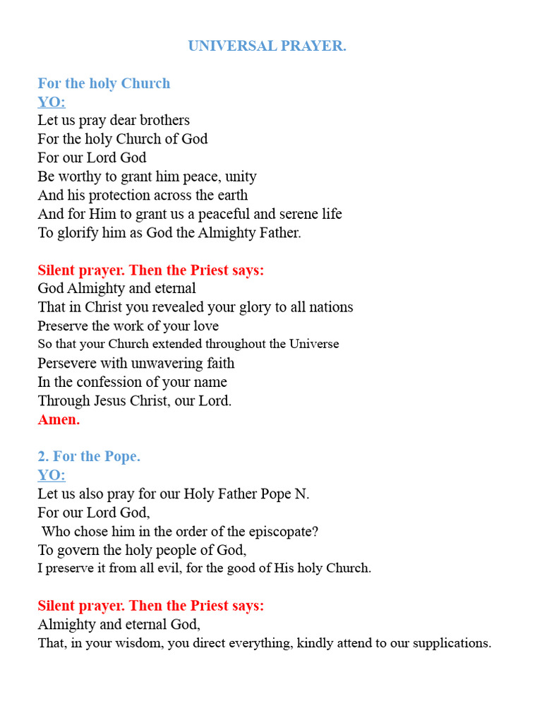 Universal Prayer for the Church and Humanity | PDF | God In ...