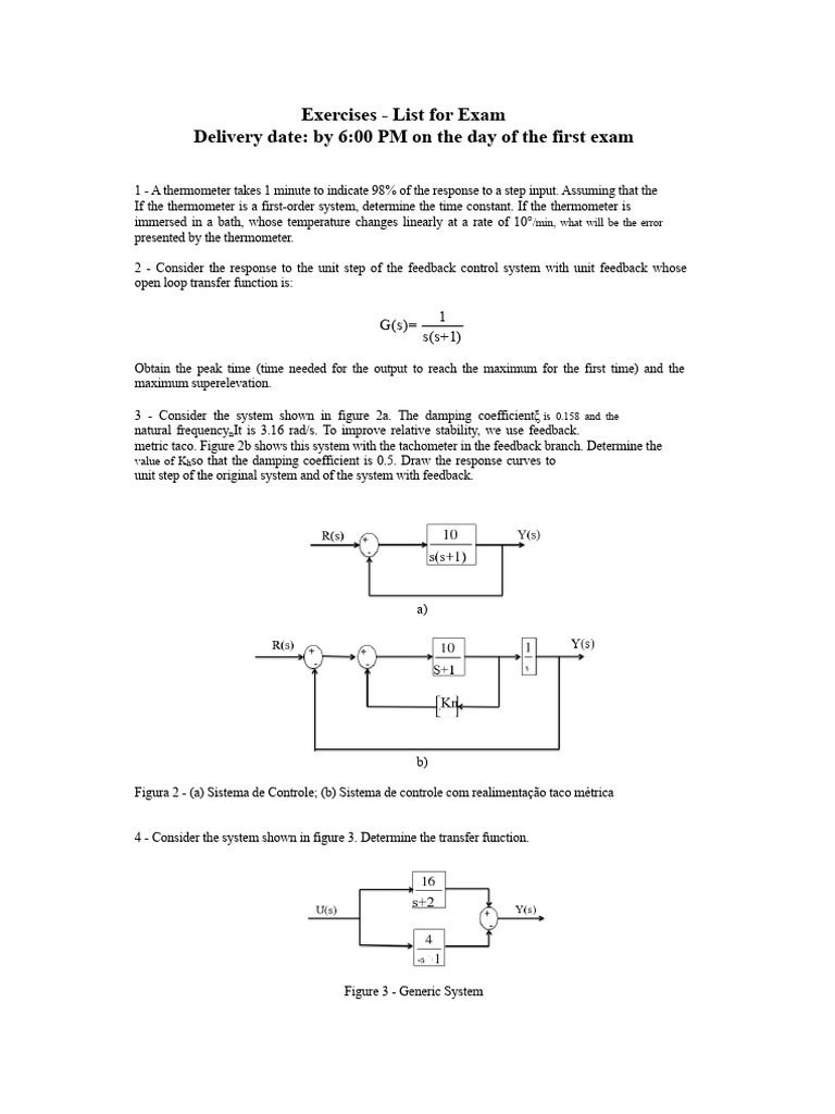 Control System Exam Exercises List | PDF | Control Theory | Feedback