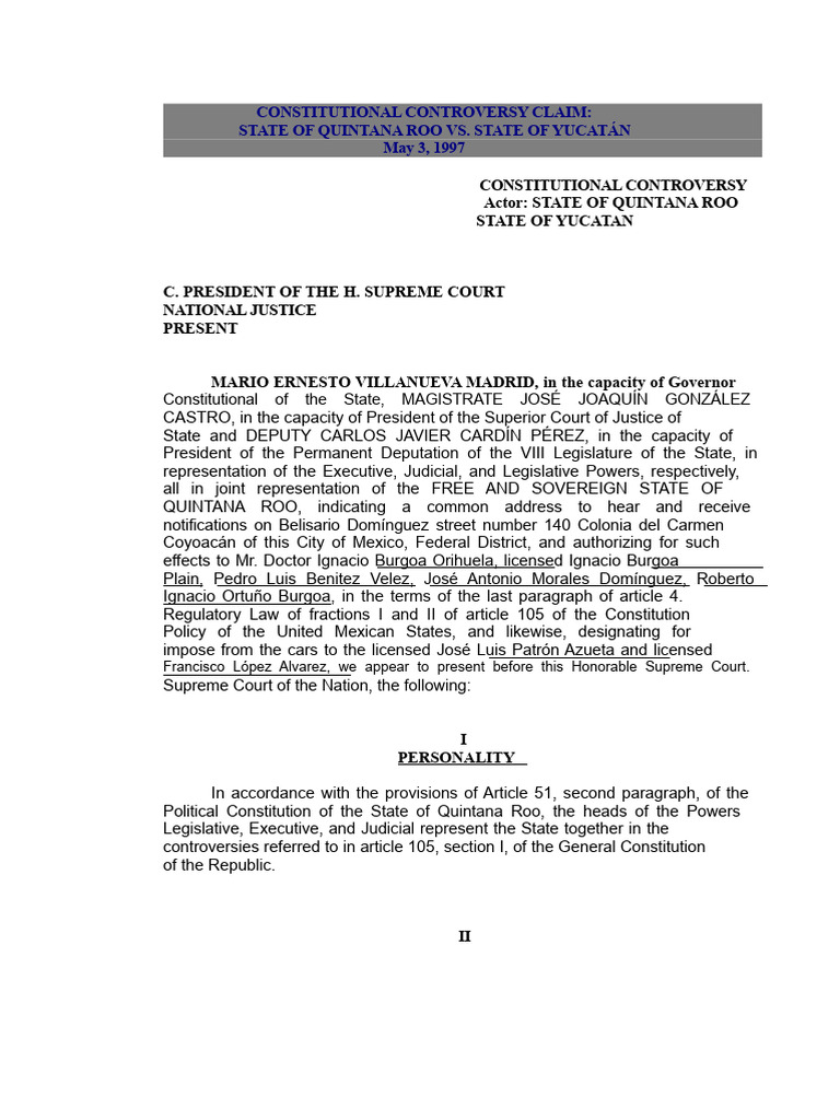 Constitutional Controversy Lawsuit 13 - 97 | PDF | Quintana Roo ...