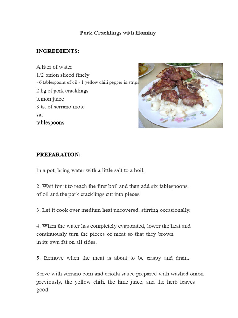 Pork Cracklings With Hominy | PDF