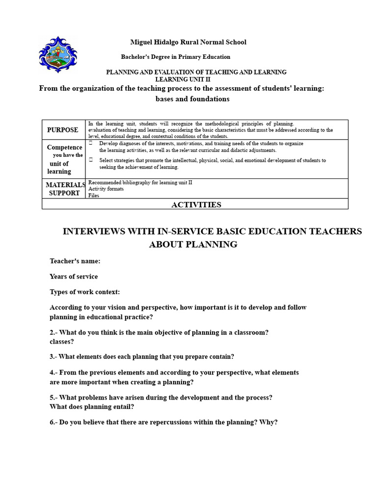 Interview With Teachers About Planning Ii | PDF | Teachers | Evaluation