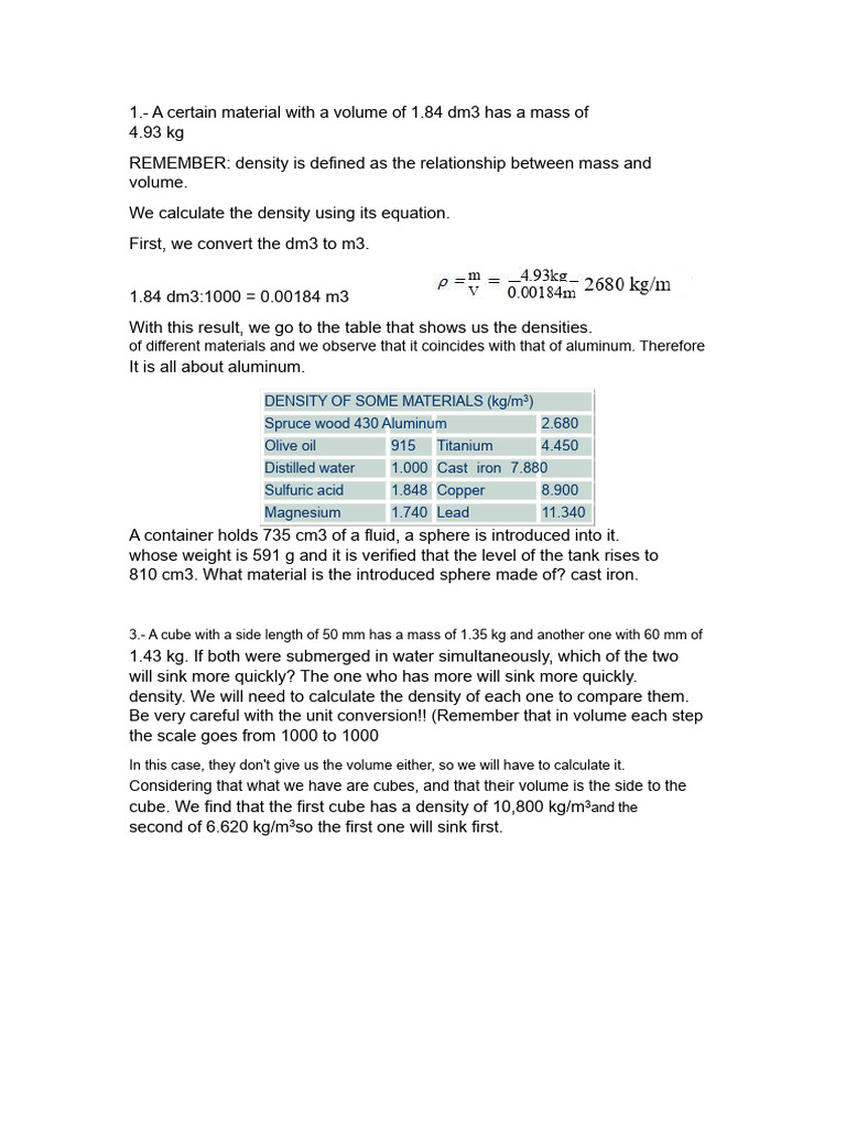 Density Calculations and Comparisons | PDF