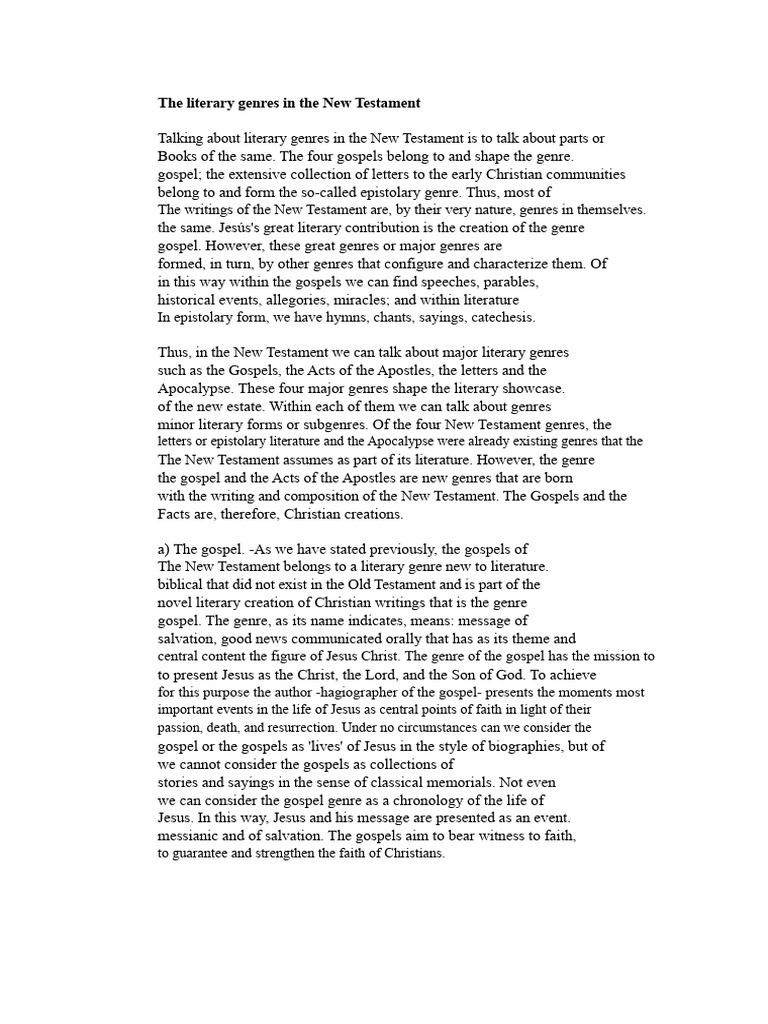 Literary Genres in the New Testament | PDF | Jesus | Gospels