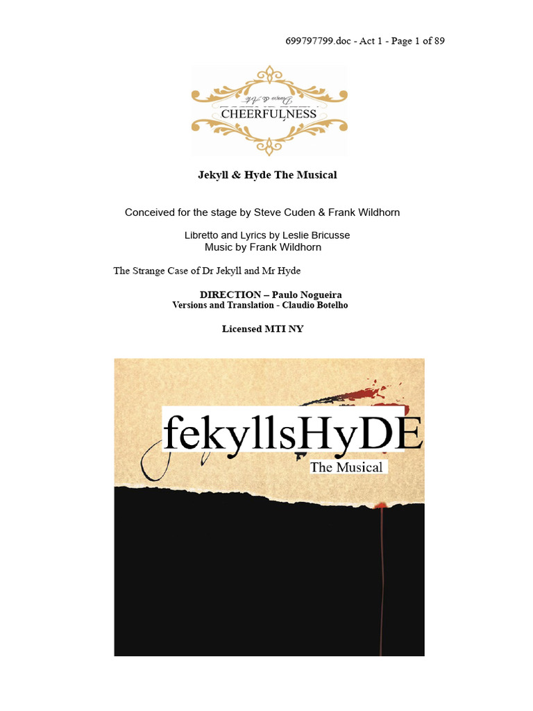 Jekyll & Hyde Musical Act 1 Script PDF Emma (Novel)