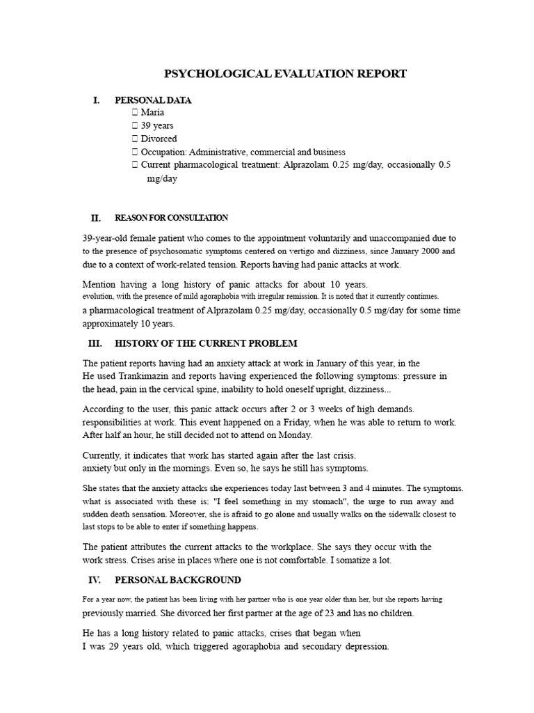 Psychological Report | PDF | Panic Attack | Anxiety