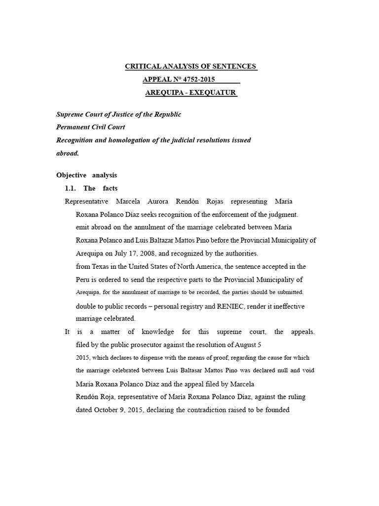 Example Analysis of Sentence EXEQUATUR | PDF | Judgment (Law) | Lawsuit
