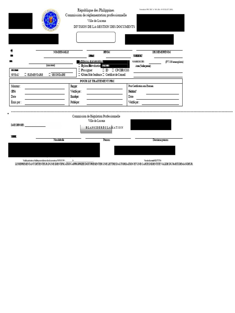 Formulaire PRC REC n° 001 - Certification | PDF