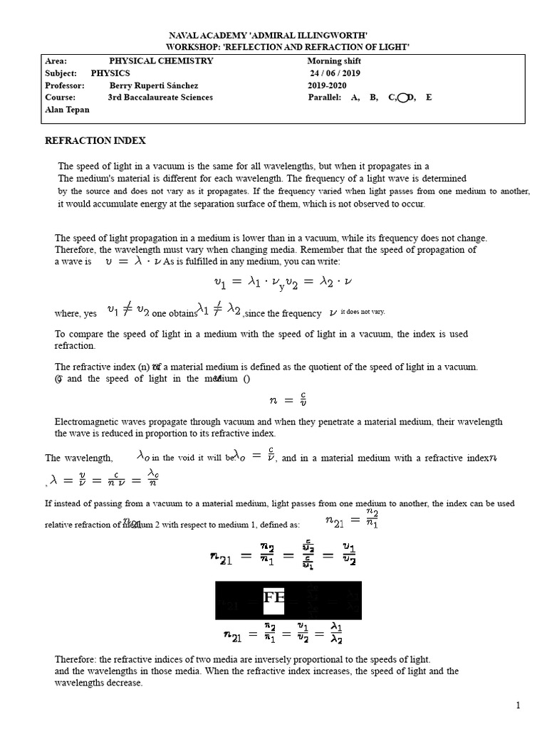 Reflection and Refraction of Light | PDF | Refraction | Refractive Index