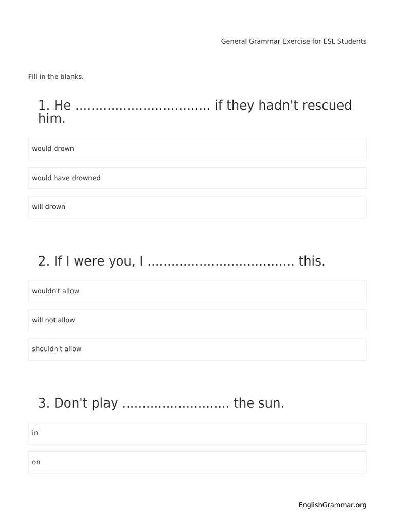 ESL Grammar Fill-in-the-Blank Exercise | PDF | Chess Theory | Chess