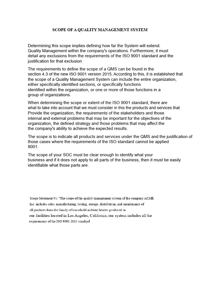 Defining Quality Management System Scope | PDF