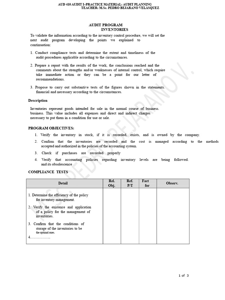 Audit Program - Example - Inventories - PBV - Ok | PDF | Inventory | Audit