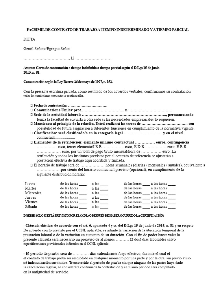 Contrato de Trabajo Indefinido a Tiempo Parcial | PDF | Derecho laboral