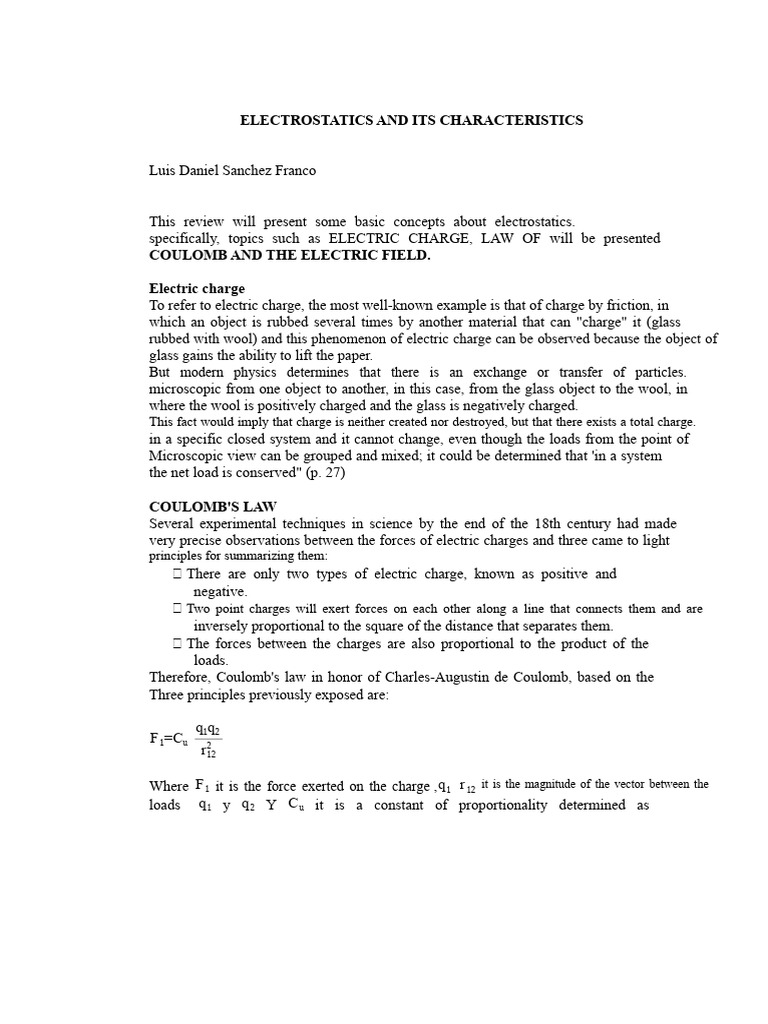 Electrostatics and Its Characteristics | PDF | Electric Charge ...