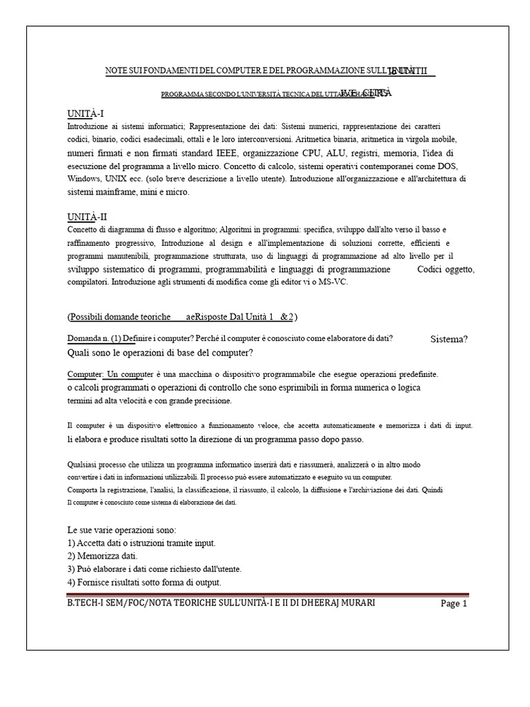 FOC Appunti Unita 1 e Unita 2 PDF | PDF