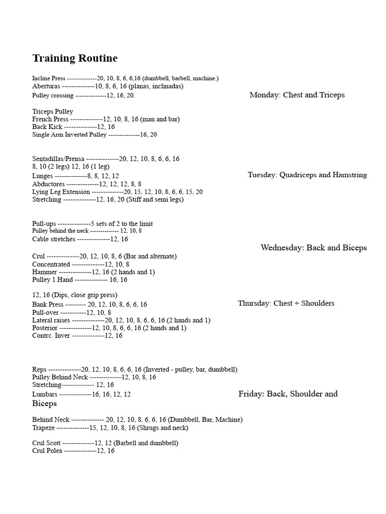 Training Routine (Template) | PDF | Strength Training | Limbs (Anatomy)