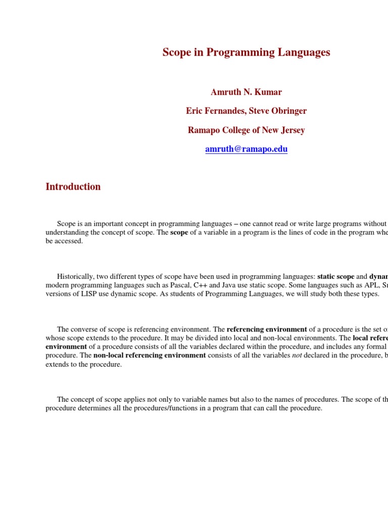 Scope in Programming Languages | PDF | Scope (Computer Science ...
