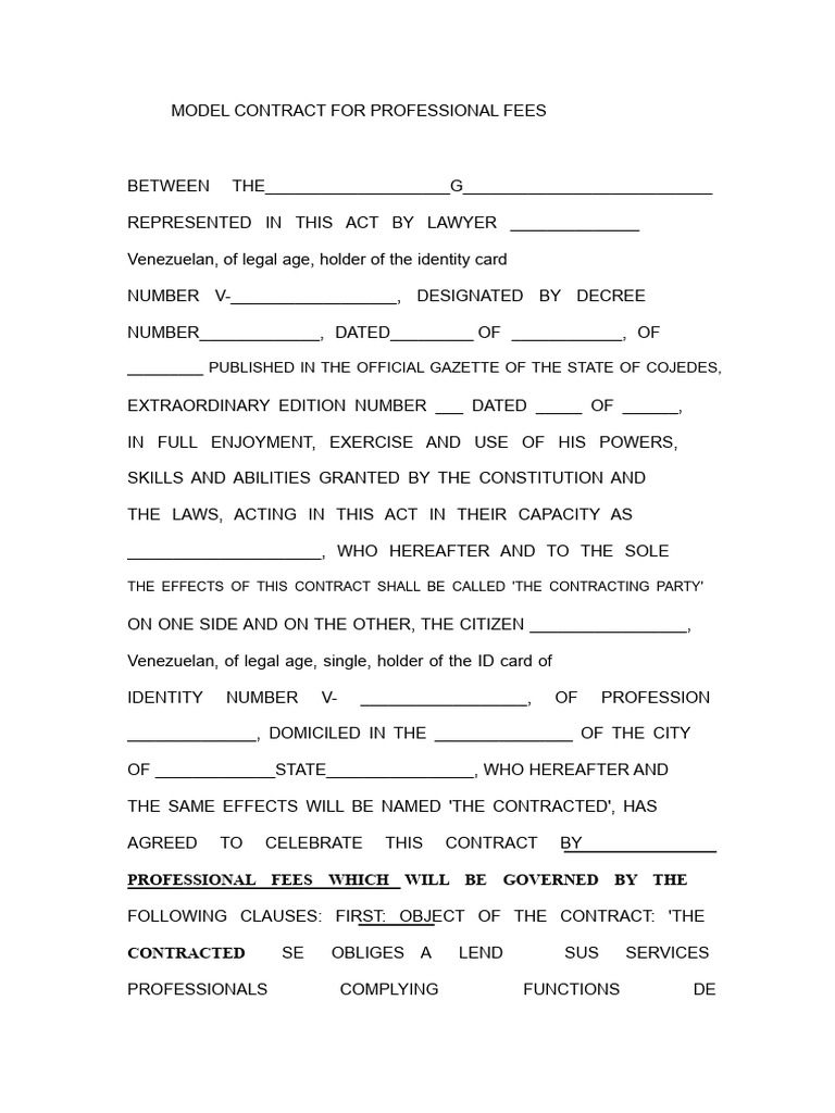Professional Fees Contract Model | PDF | Legal Liability | Identity ...