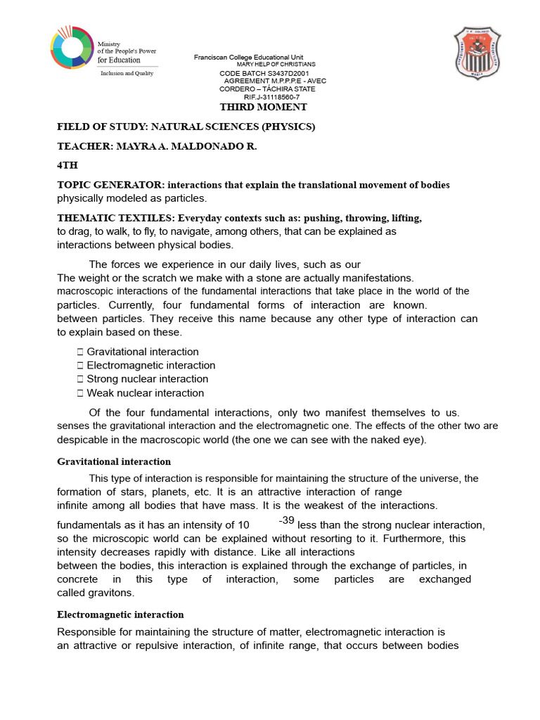 First Activity of The Third Moment Physics 4th Year | PDF | Fundamental ...