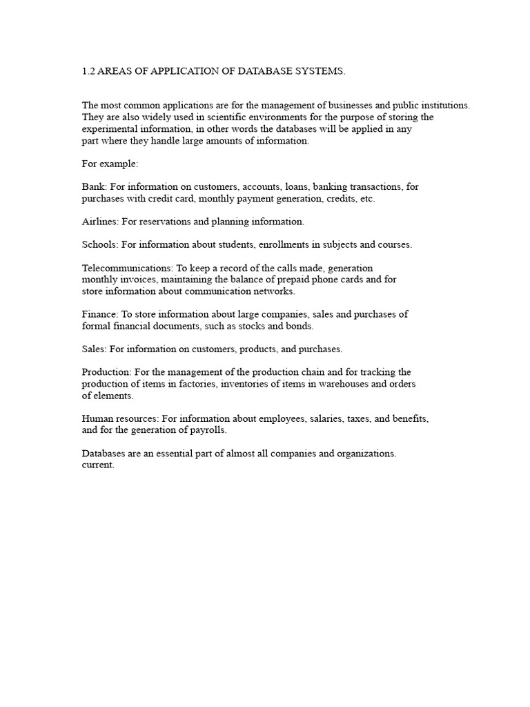 1.2 Areas of Application of Database Systems. | PDF