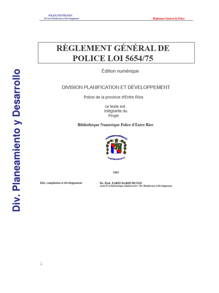 Règlement Général de la Police d'Entre Ríos | PDF | Police | Loi