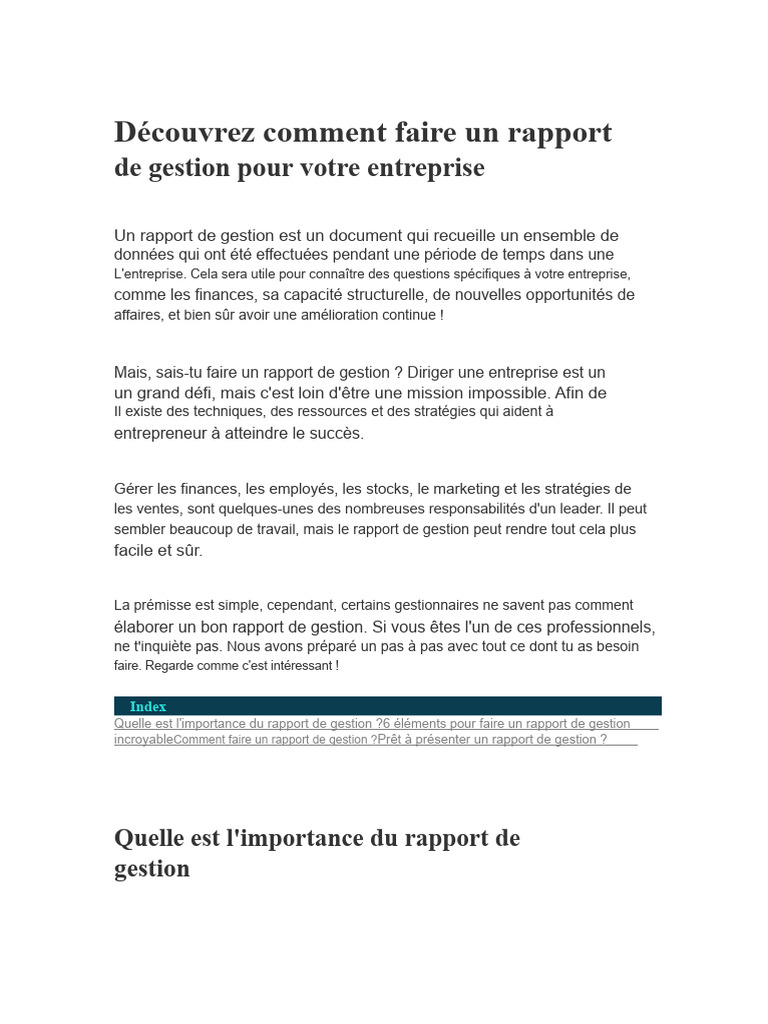 Guide pour un rapport de gestion efficace | PDF | Business ...