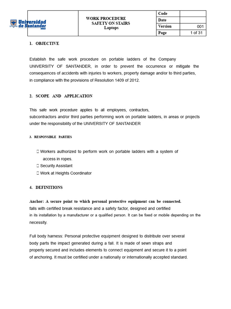 Safe Work Procedures for Ladders | PDF | Ladder | Stairs