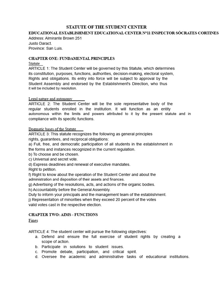 Student Center Statute Overview | PDF | Voting | Presidents Of The ...