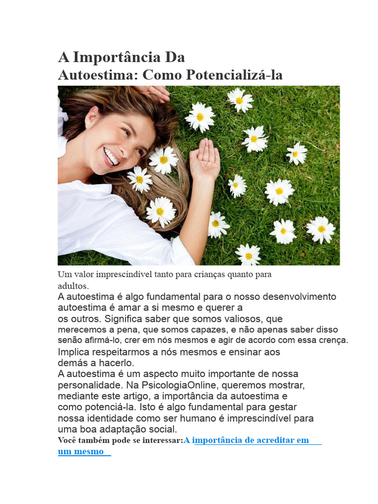 A Importância Da Autoestima | PDF | Autoestima | Autoimagem