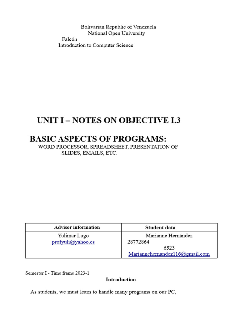 UNIT I - OBJECTIVE 1.3 - 081557.odt | PDF | Spreadsheet | Microsoft Excel