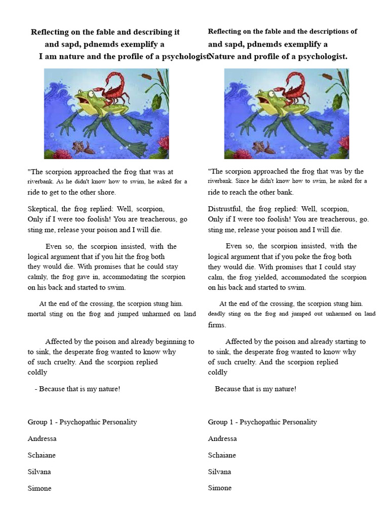 Fable Analysis: The Scorpion and the Frog | PDF | Frog