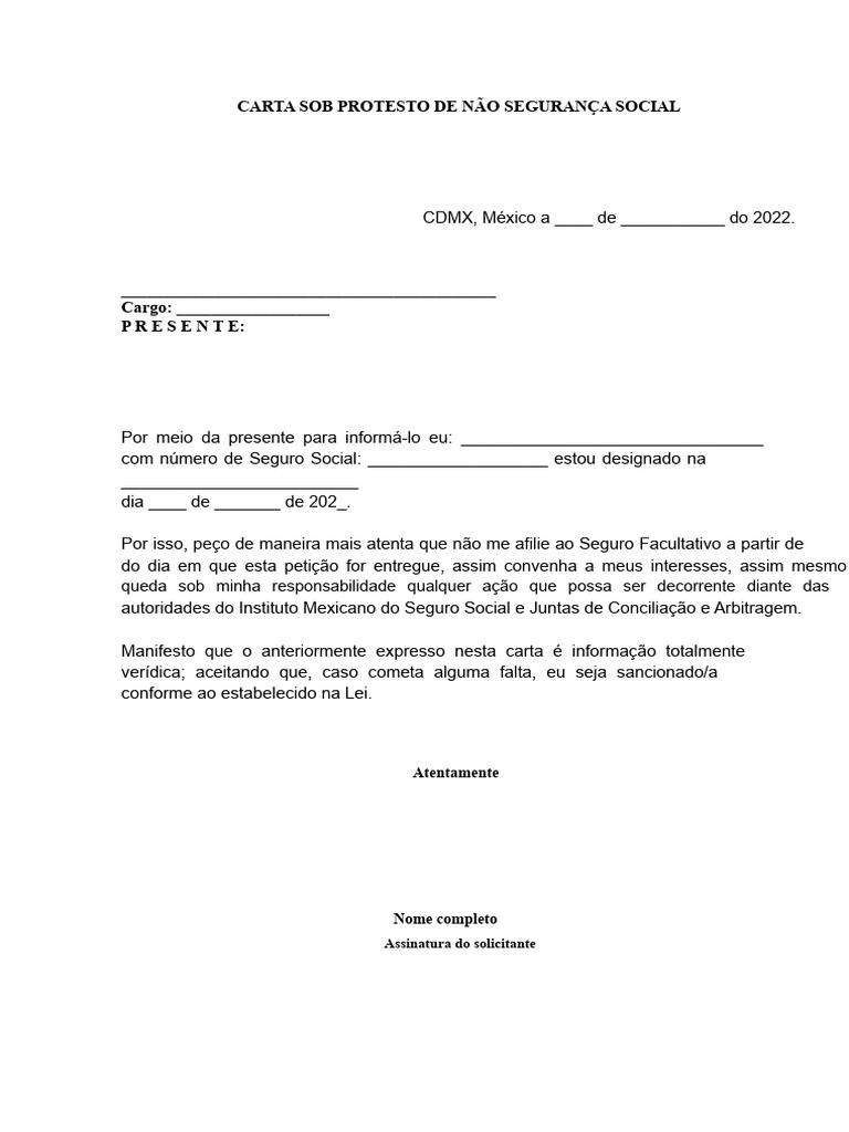 Carta de Solicitação de Não Afiliação ao Seguro | PDF