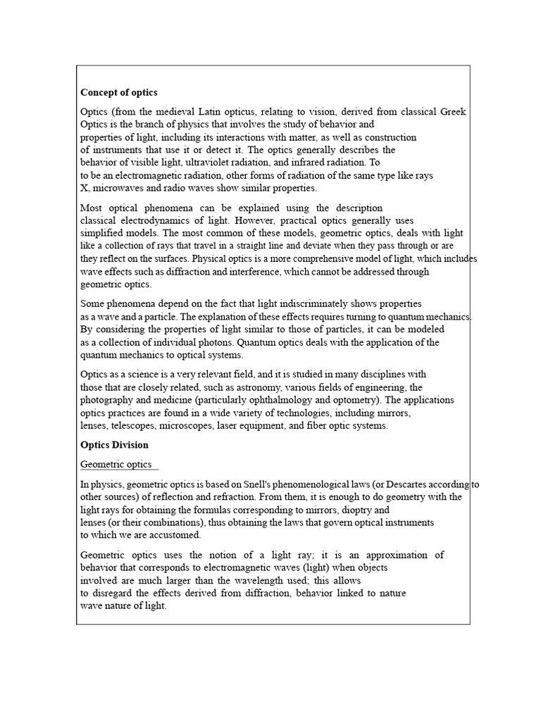 Concept of Biophysical Optics | PDF | Light | Optics