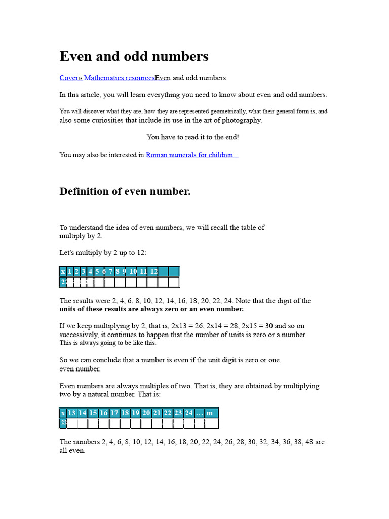 Understanding Even and Odd Numbers | PDF | Multiplication | Numbers