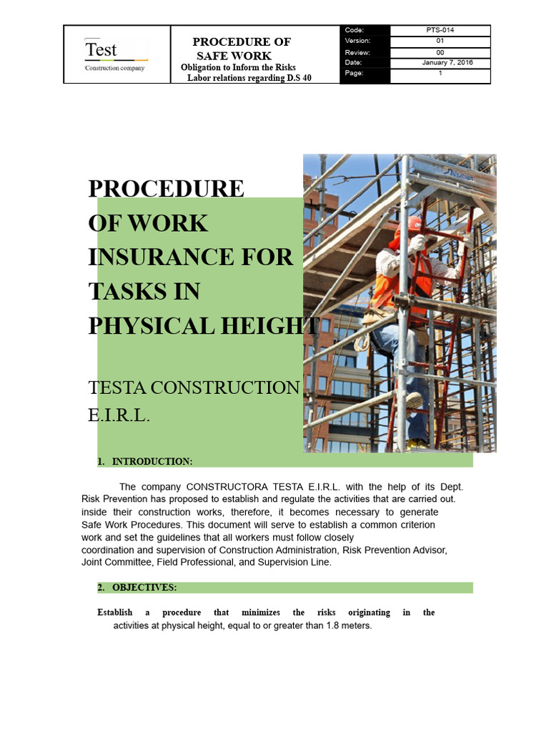Safe Work Procedures for Heights | PDF | Safety | Personal Protective ...