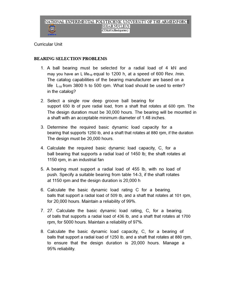 Bearing Problems Pdf