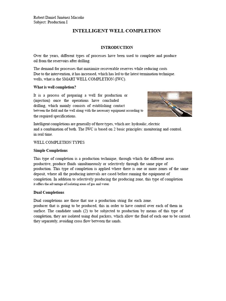 Intelligent Well Completion Techniques | PDF | Oil Well | Gases