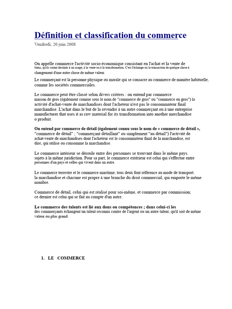 Définition et types de commerce | PDF | Retraite | Commerce