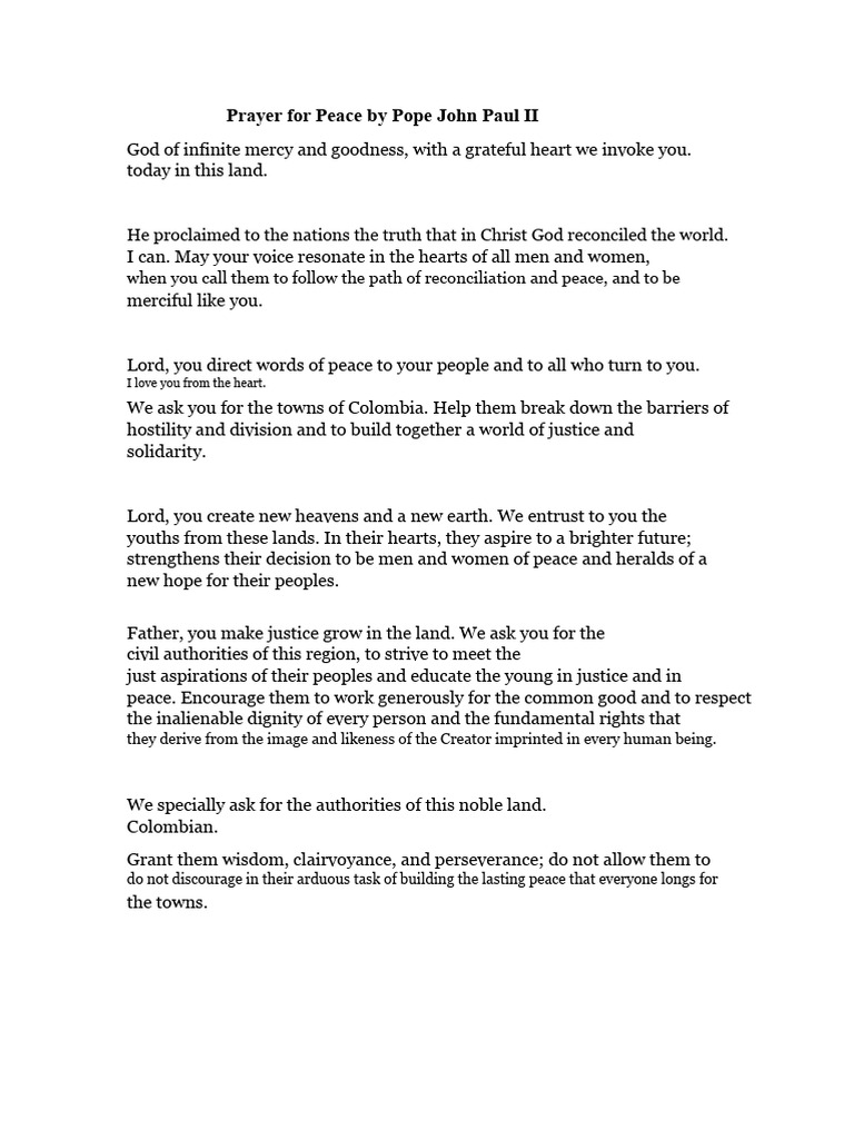 Prayer For Peace by Pope John Paul II | PDF | God The Father | Peace