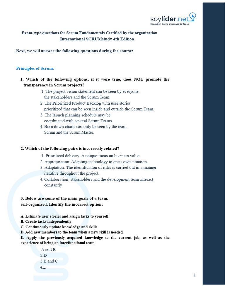 Scrum Fundamentals Exam Questions | PDF | Scrum (Software Development)