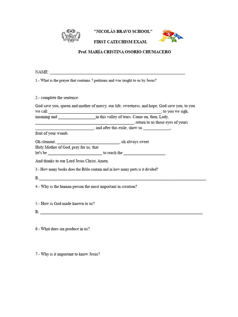 Catechism Exam 1 Teacher Cristi | PDF | God The Father | God In ...