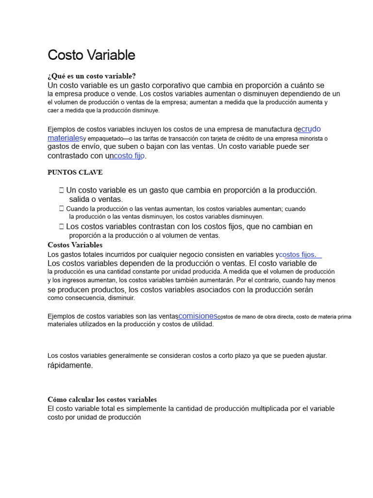 Definición y Ejemplos de Costos Variables | PDF | Costo | Costo marginal