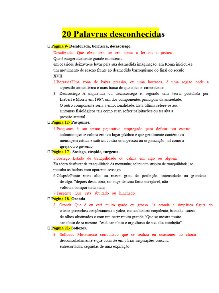 20 Palavras Desconhecidas e Seus Significados | PDF