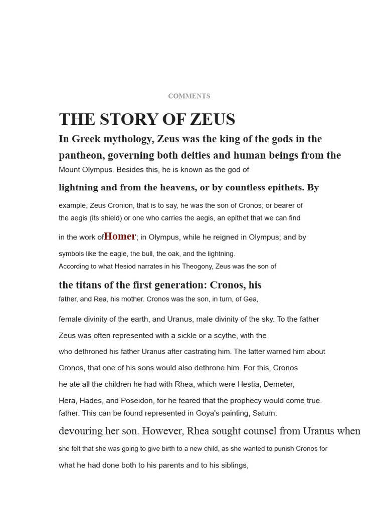 The Myth of Zeus: King of Gods | PDF | Zeus | Twelve Olympians