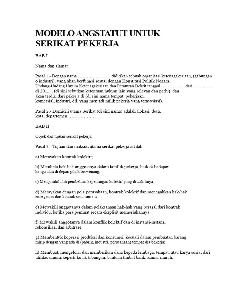 Statuta Serikat Pekerja: Aturan dan Tujuan | PDF