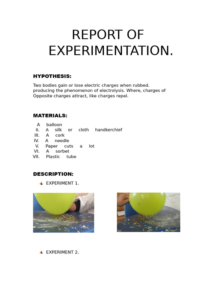 Report of Experimentation.: Hypothesis | PDF