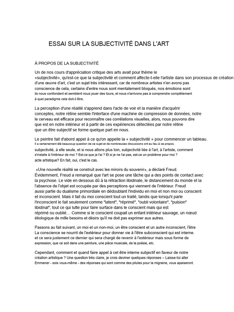 Subjectivité et création artistique | PDF | Conscience | la perception