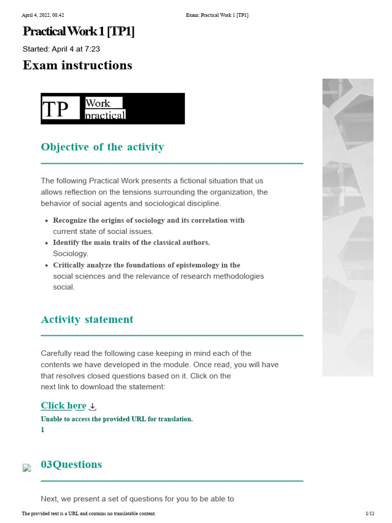 Practical Work 1 Sociology | PDF | Sociology | Methodology