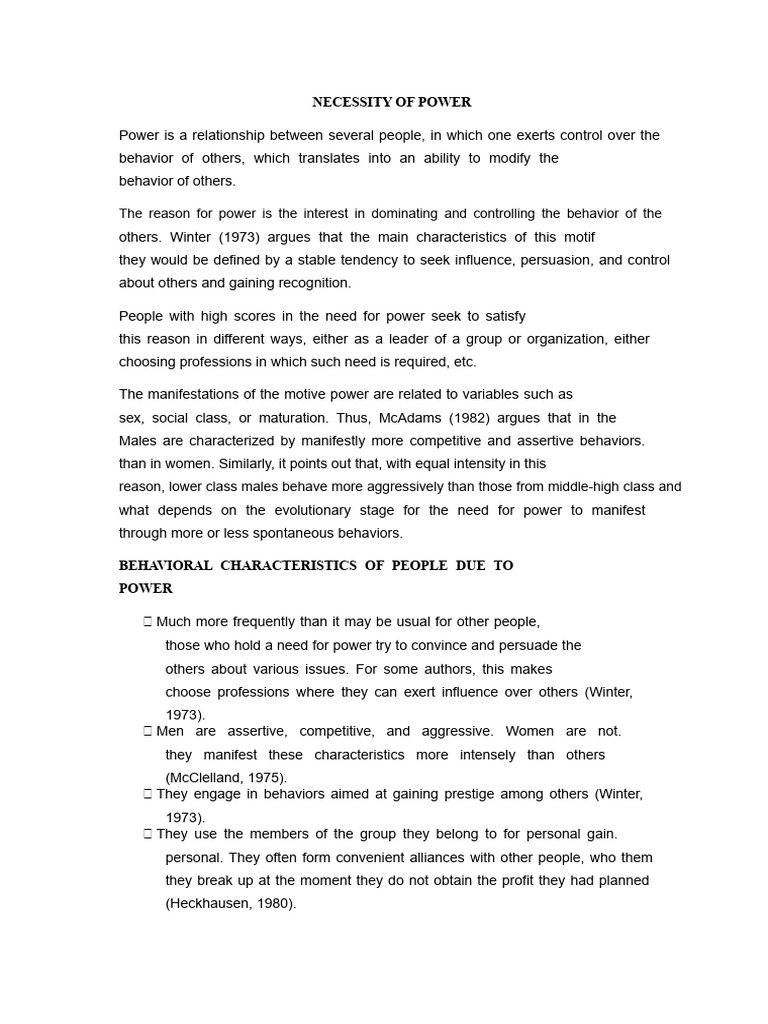 Need For Power | PDF | Power (Social And Political) | Motivational