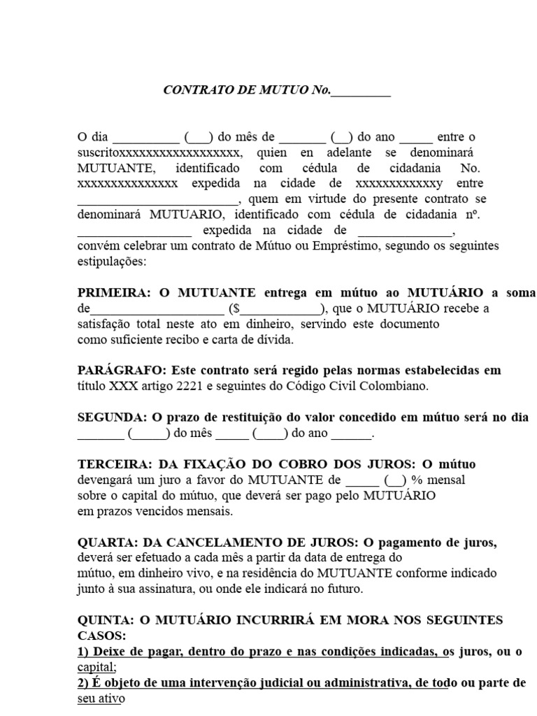 Contrato de Mútuo: Termos e Condições | PDF | Empréstimos | Juros